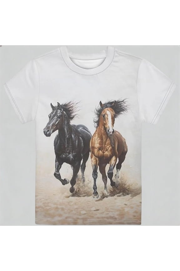 Horses Lover Graphic for Boys Girls T-Shirt Kids Summer Clothes Relaxed Fit (White 10-11 Years)
