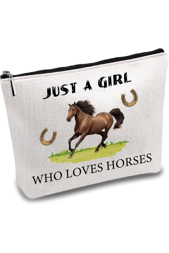 Horses Makeup Bag Travel Toiletry Pouch Canvas Cosmetic Bag Zipper Purse CowLady Equestrian Inspirational Gift for Animal Lovers Just A Women Who Loves Horses Mothers Day Gifts 710inch Colorful