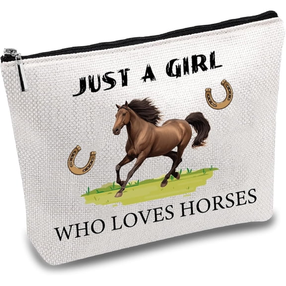 Horses Makeup Bag Travel Toiletry Pouch Canvas Cosmetic Bag Zipper Purse CowLady Equestrian Inspirational Gift for DIY Animal Lovers Just A Women Who Loves Horses Mothers Day Gifts 710inch