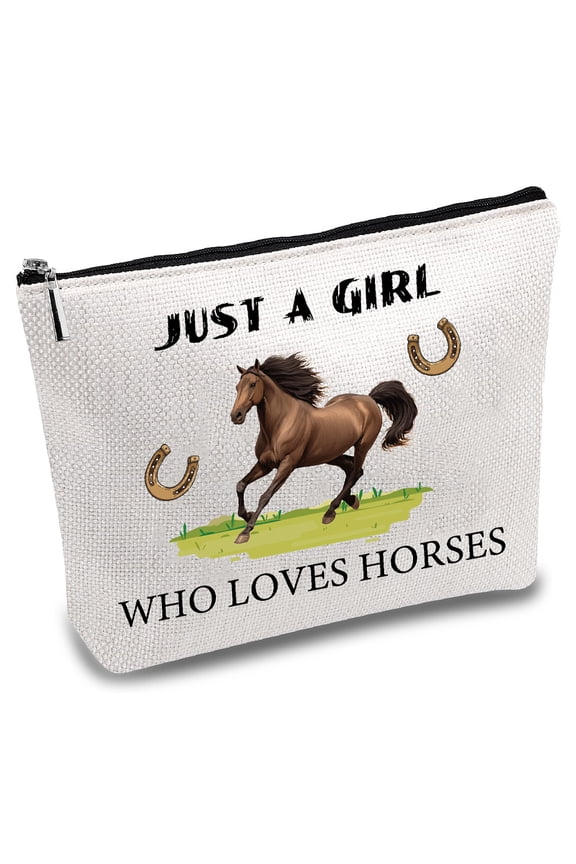Horses Makeup Bag Travel Toiletry Pouch Canvas Cosmetic Bag Zipper Purse CowLady Equestrian Inspirational Gift for Animal Lovers Just A Women Who