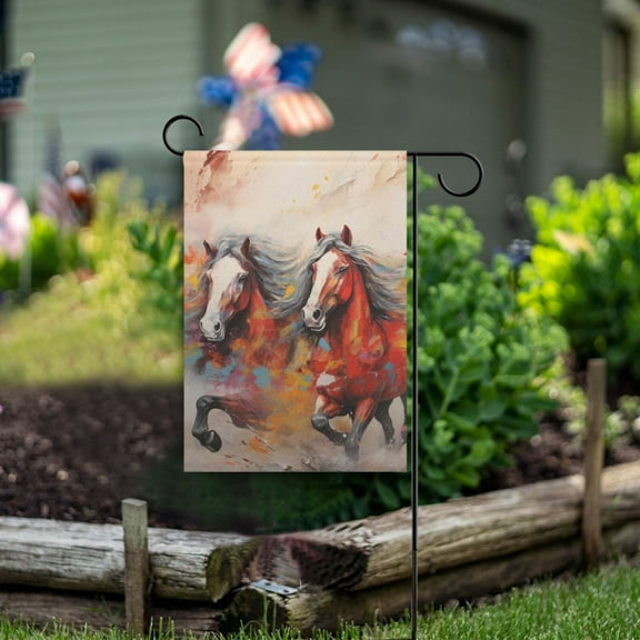 Horses Painting Garden Flag Double Sided Outdoor Banners for Courtyard Outdoor Lawn Farmhouse Holiday Decorations