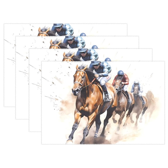 Horses and Peple 12×18 inch Placemats Heat Resistant Washable Foldable Rectangular Placemats Set Decoration Indoor Outdoor for Kitchen Dining Table 6PCs