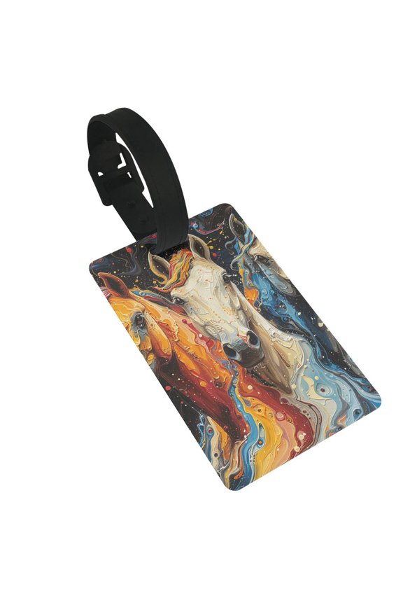 Horses Playing Psychedelic Luggage Tags Suitcases ID Baggage Identifier Card Name Tag for Travel Backpacks Gym Bags