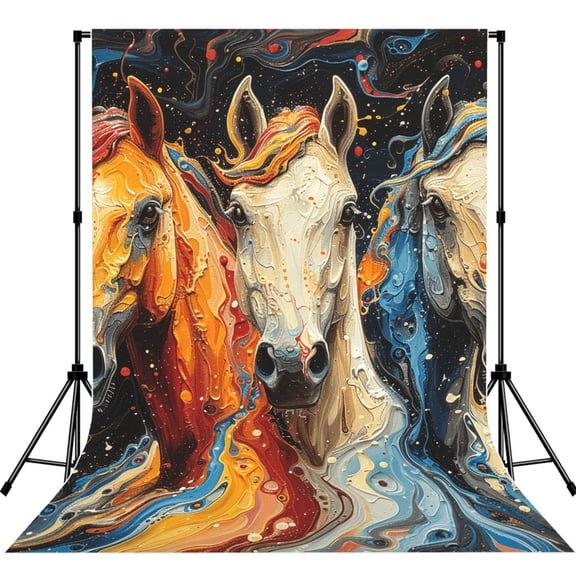 Horses Playing Psychedelic Photography Backdrop 5x7Ft Background for Photo Studio Video Recording Birthday Party Wedding Home Decor