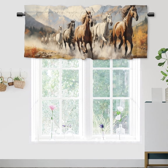 Horses Printed Window Curtains Valances Watercolor Western Wild Animal Galloping Running Forest Rod Pocket Window Valance for Living Room Bathroom Bedroom Kitchen 54 by 18 in, 1 Panel