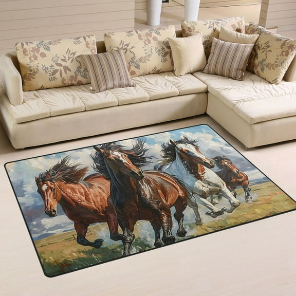Horses Run Grassland Area Rug Washable Floor Carpet Mat 60 x 39 inch for Bedroom Living Room Kids Room Home Decor