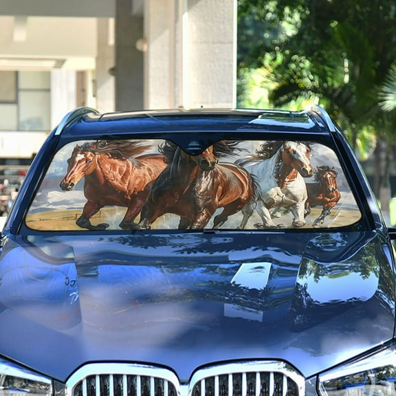 Horses Run Grassland Automotive Front Car Windshield Sun Shade Reflector Foldable for Front Fit for Cars Truck SUVs