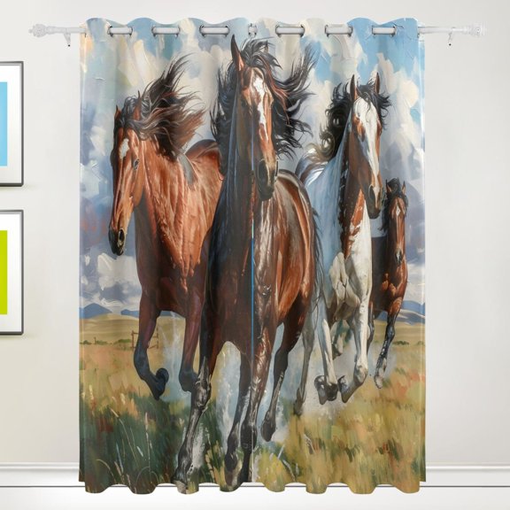 Horses Run Grassland Black Out Curtains 72 Inch Length Curtains for Sliding Glass Doors Bedroom Living Room 2 Pack