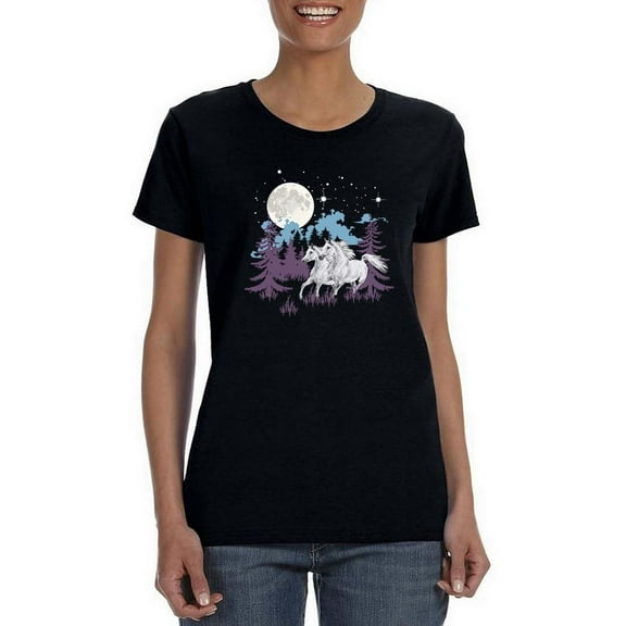 Horses Running In A Forest T-Shirt Women -Smartprints Designs, Female 3X-Large