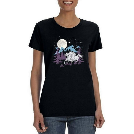 Horses Running In A Forest T-Shirt Women -Smartprints Designs, Female x-Large