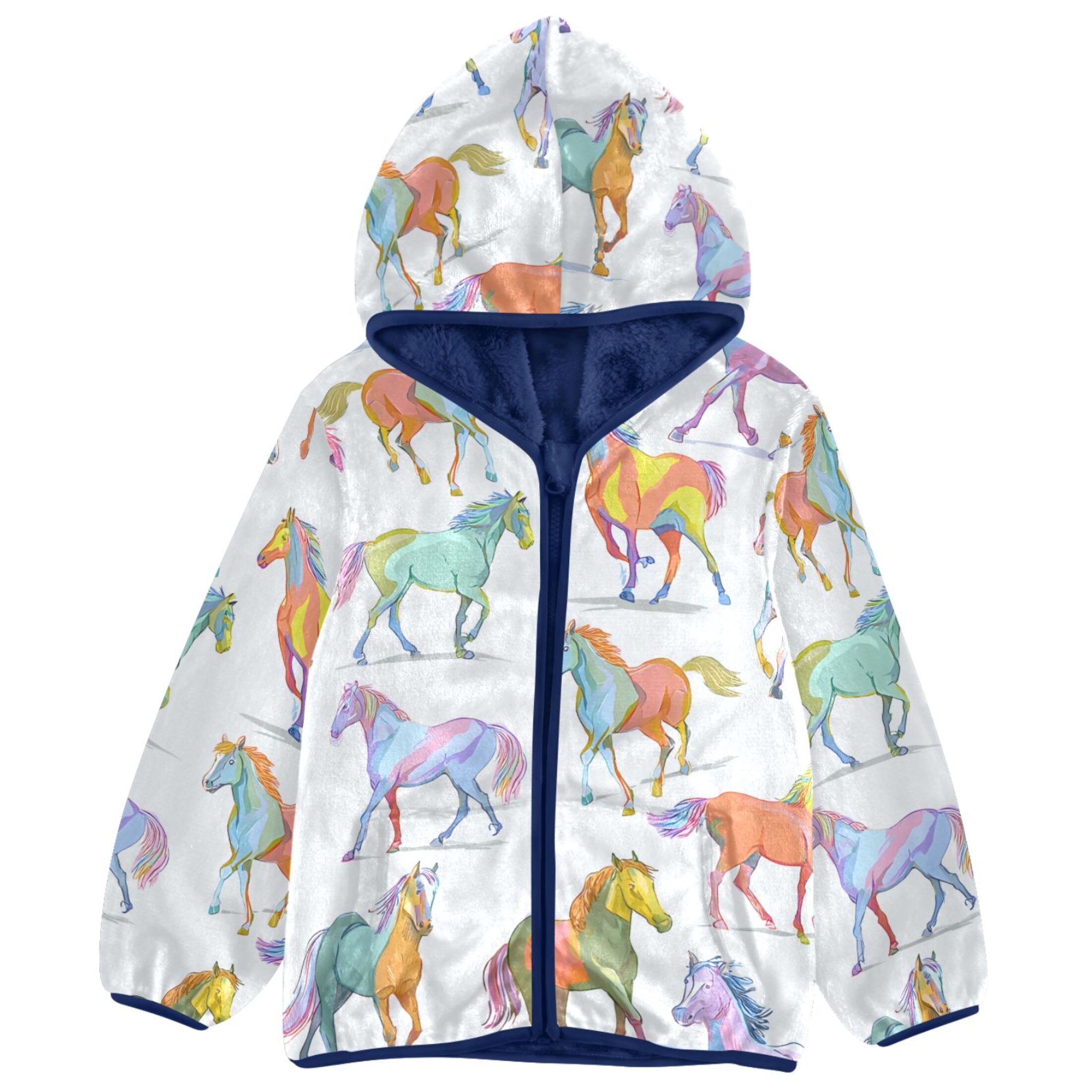 Kids Racing Jacket Horses Running Kids Fleece Hood Jacket Fuzzy Outerwear 6T - Walmart.com