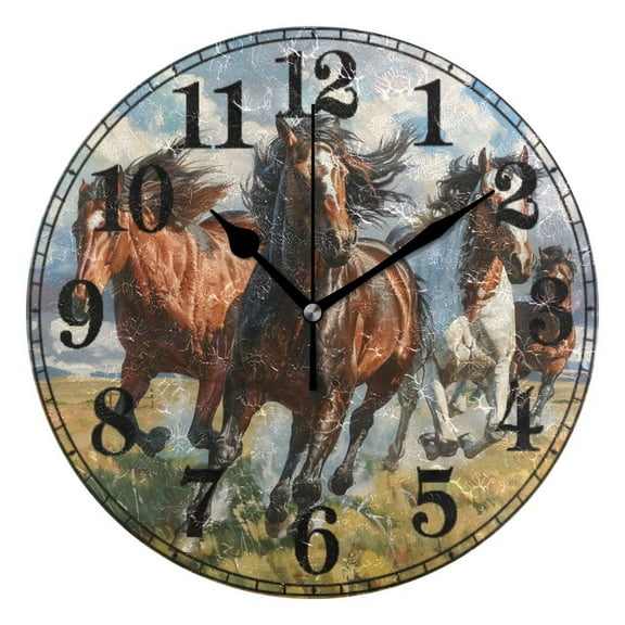 Horses Running Silent Wall Clock 10" Non-Ticking Battery Clock