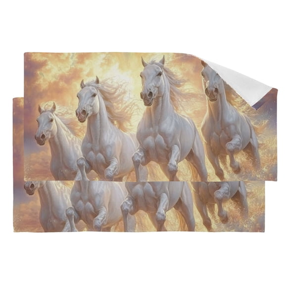 Horses Running on Beach Rainbow Clouds Hand Towel Absorbent Bath Towels for Bathroom Sports Gym 28" x 14" Set of 2