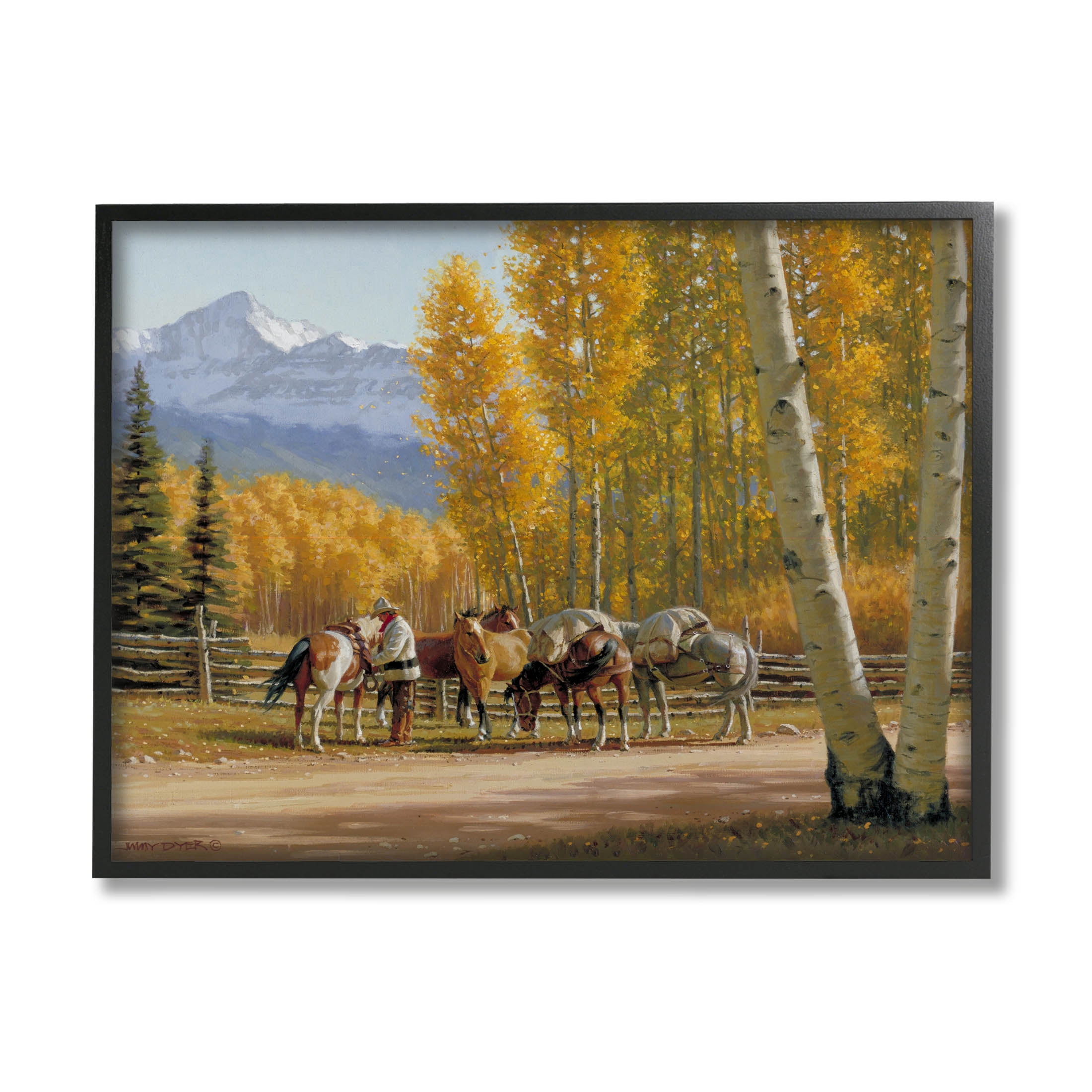 Horses Rural Farm Foliage Animals & Insects Painting Black Framed Art Print Wall Art