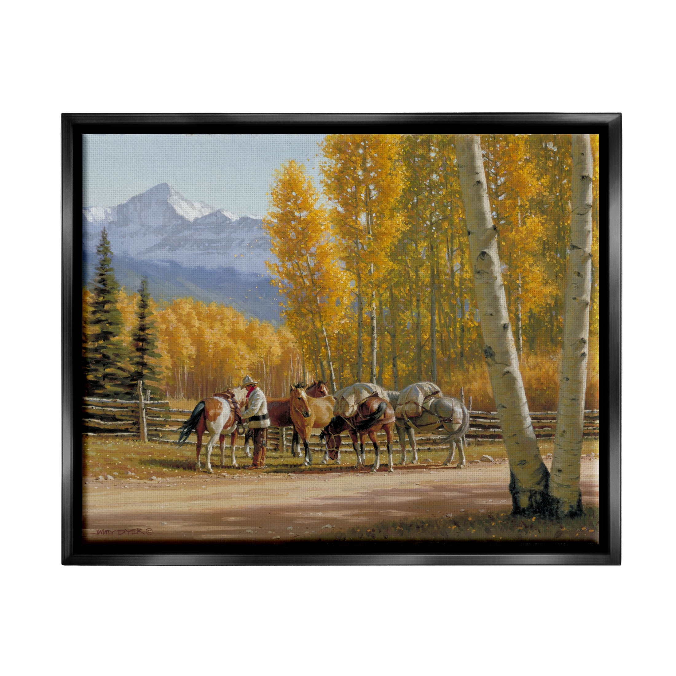 Horses Rural Farm Foliage Animals & Insects Painting Jet Black Framed Art Print Wall Art