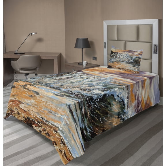 Ambesonne Colorful Fitted & Top Sheet Set with Sham, Retro Surreal Horses, Multicolor