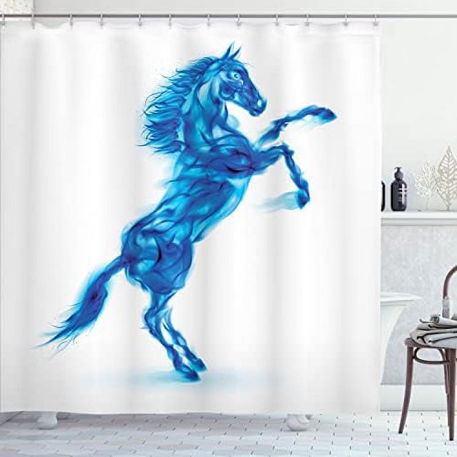 Horses Shower Curtain, Gallop Animal Motif Rearing Up Devilish Moving