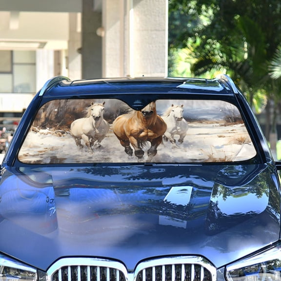 Horses Snow Pool Trees Automotive Front Car Windshield Sun Shade Reflector Foldable for Front Fit for Cars Truck SUVs