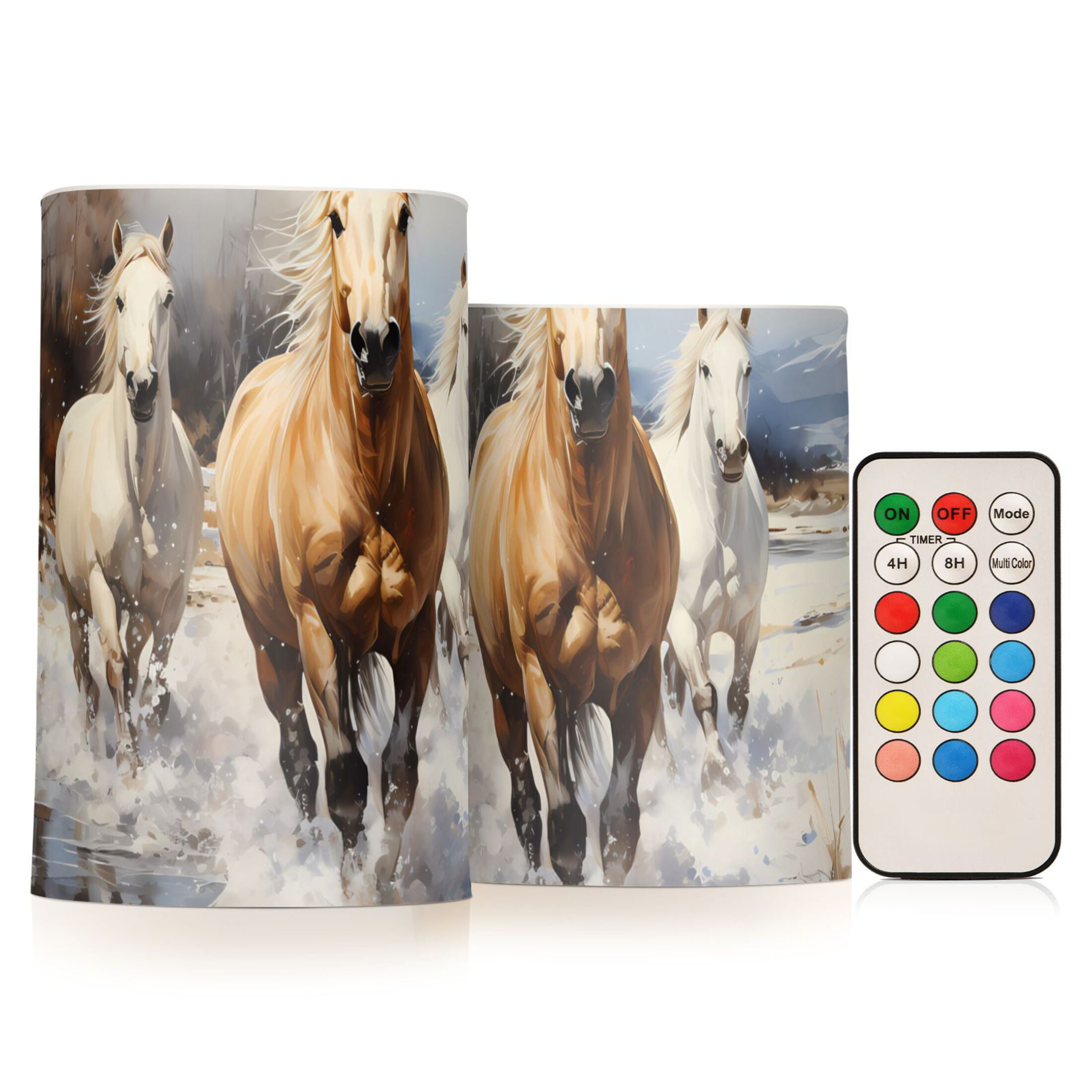 Horses Snow Pool Trees Flameless Candles&nbsp;LED Lights Battery Operated Candles with Remote and Timers Flicker Lights Votive Set of 2