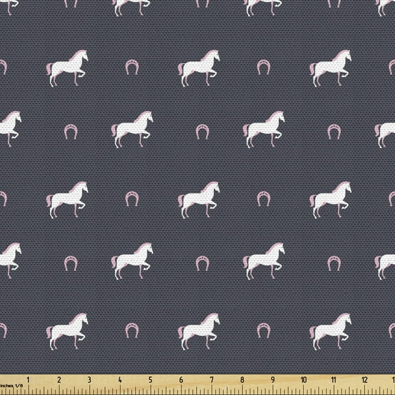 Ambesonne Horses Fabric by the Yard Upholstery, Wild Mustang Pattern, 5 Yards, Purple Grey White Pink