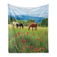 thumbnail image 1 of Horses Soft Flannel Fleece Blanket, Various Kinds of Horses Eating Grass in Field Mountain Landscape Rural Scene Print, Cozy Plush for Indoor and Outdoor Use, 50" x 60", Multicolor, by Ambesonne, 1 of 5