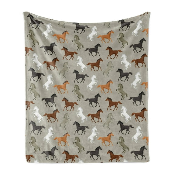 Horses Soft Flannel Fleece Throw Blanket, Abstract Stallions Simple Design Animals Galloping Curvet Illustration, Cozy Plush for Indoor and Outdoor Use, 50" x 70", Multicolor, by Ambesonne