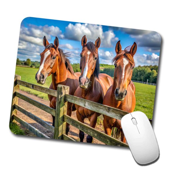 Horses Standing At The Fence Mouse Pad Low Profile Gaming Mat