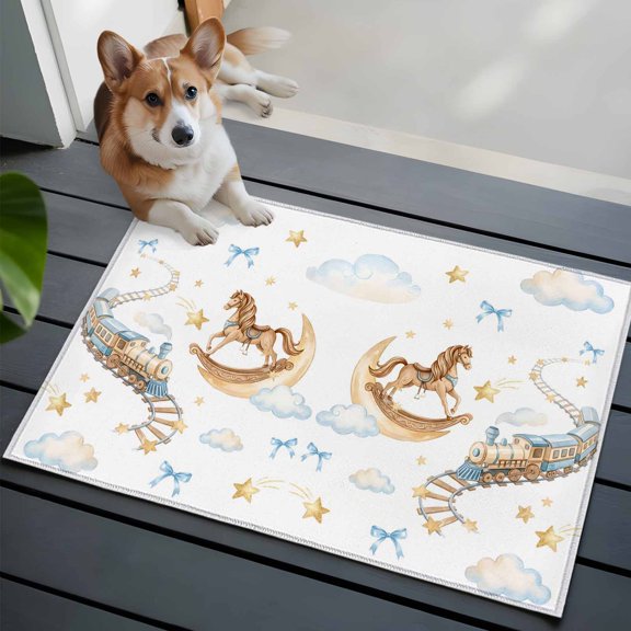 Horses Stars Front Door Rugs 2x3 ft Trains Rail Orbits Cloud Moon Blue Bow Small Rug for Entryway Non Slip Washable Bathroom Door Mat Absorbent Floor Mat for Indoor Entrance