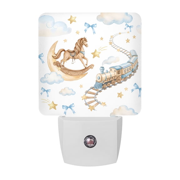 Horses Stars Night Lights, Trains Rail Orbits Cloud Moon Blue Bow Smart Auto Dusk to Dawn Sensor Nightlights Plug-in Nightlight for Bedroom Bathroom Living Room Kitchen Hallway