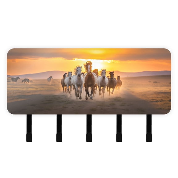 Horses Sunlight Desert Mail Holder Organizer Wall Mount with Shelf Key Holder Key Rack with 5 Key Hooks for Wall Decorative
