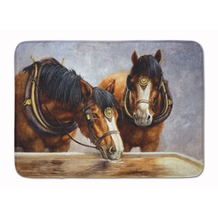 Horses Taking a Drink of Water Machine Washable Memory Foam Mat