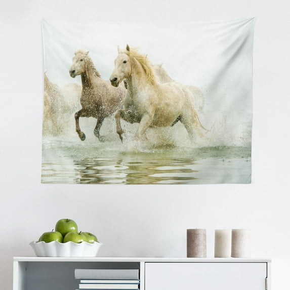 Horses Tapestry, Friesian Male Horse Masculine Driving Force of Life Power Inner Strength, Fabric Wall Hanging Decor for Bedroom Living Room Dorm, 2 Sizes, Black Green, by Ambesonne