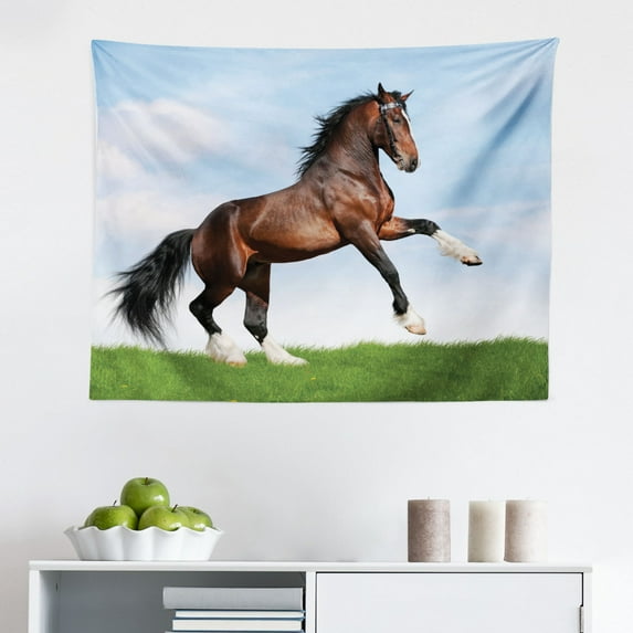 Horses Tapestry, Running Horses Symbolizing Passion for Freedom Creatures Photo Print, Fabric Wall Hanging Decor for Bedroom Living Room Dorm, 2 Sizes, White and Black, by Ambesonne