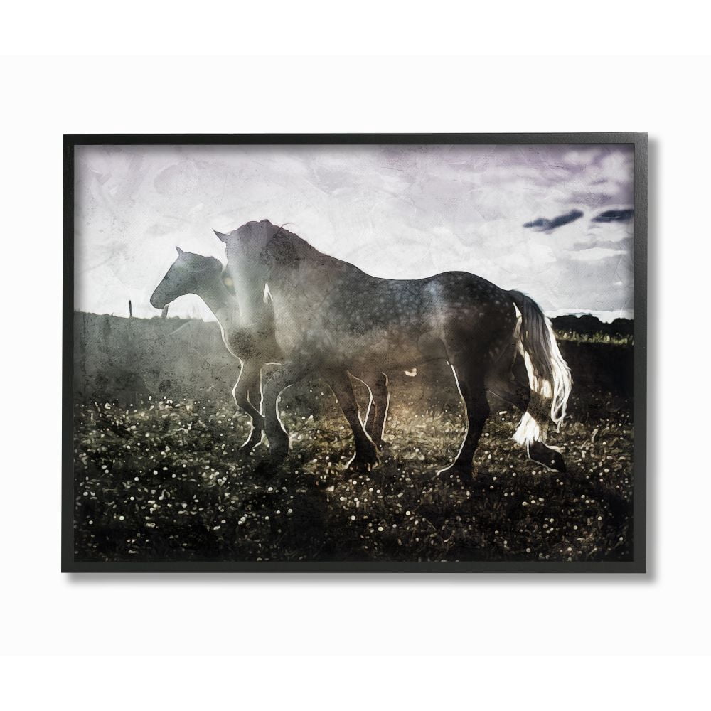 Horses Together Abstract Silhouette Animal 30" x 24" Framed Photography Photographic Wall Art, by Stupell Home Décor