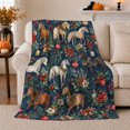 thumbnail image 1 of Horses with Winter Florals on Teal, Rustic Equestrian Style for Horse Lovers and Christmas Gift, Cozy Flannel Blanket for Bedroom and Living Room, Cozy Home Decor, 1 of 9