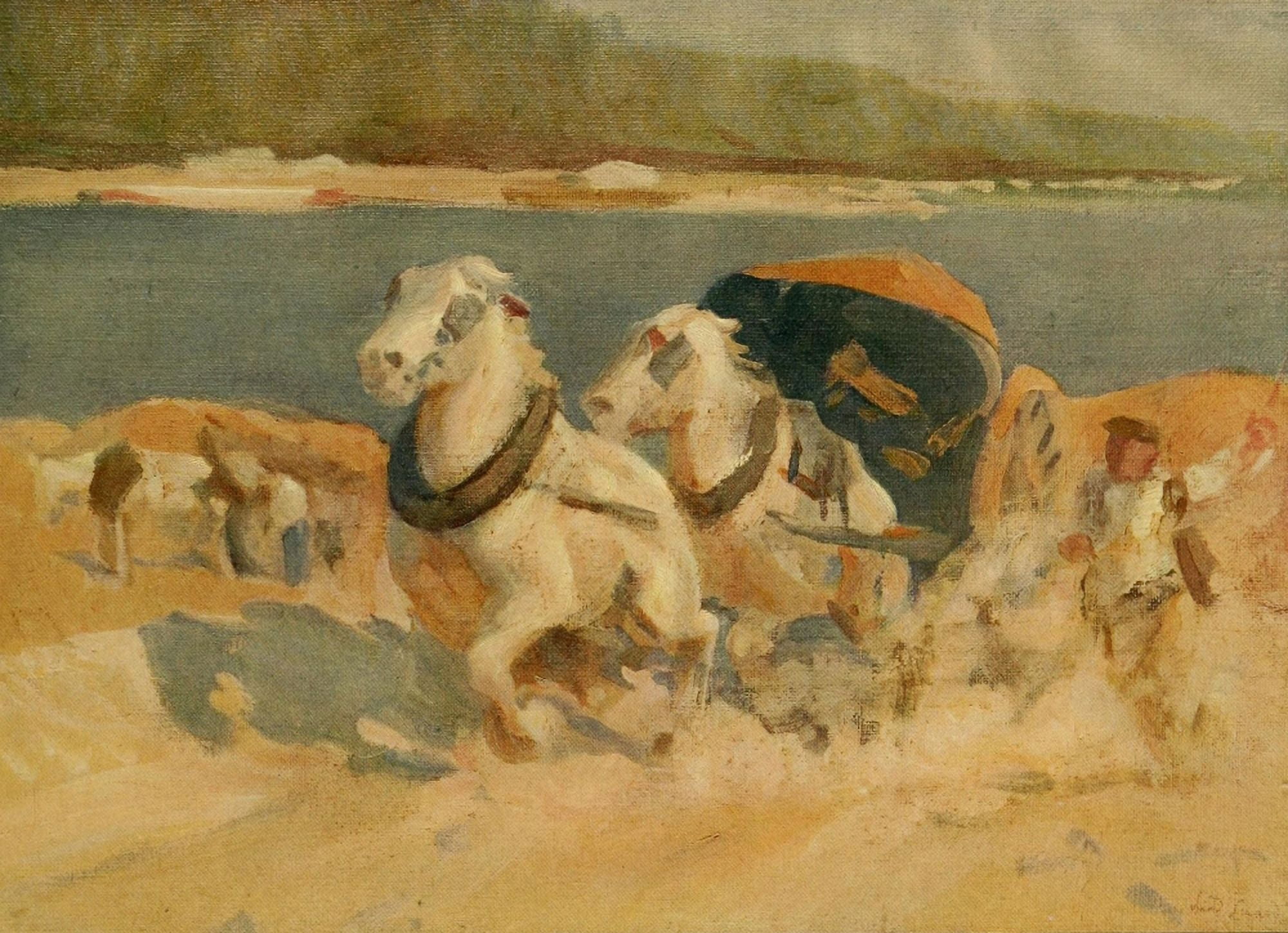 Horses and Movement 1921 Charging the Slope Canvas Art - Lowes Dalbiac Luard (18 x 24)