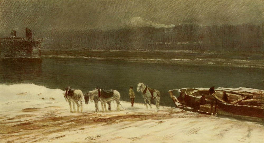 Horses and Movement 1921 The Seine Winter Canvas Art - Lowes Dalbiac Luard (24 x 36)