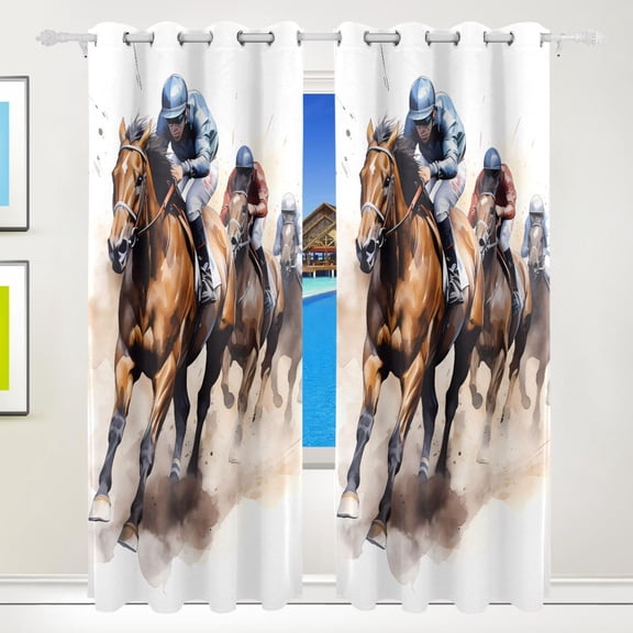Horses and Peple Curtains Black Out 72 Inch Length Curtains for Sliding Glass Doors Bedroom Living Room 2 Pack
