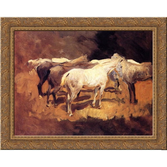 Horses at Palma 24x20 Gold Ornate Wood Framed Canvas Art by Sargent, John Singer