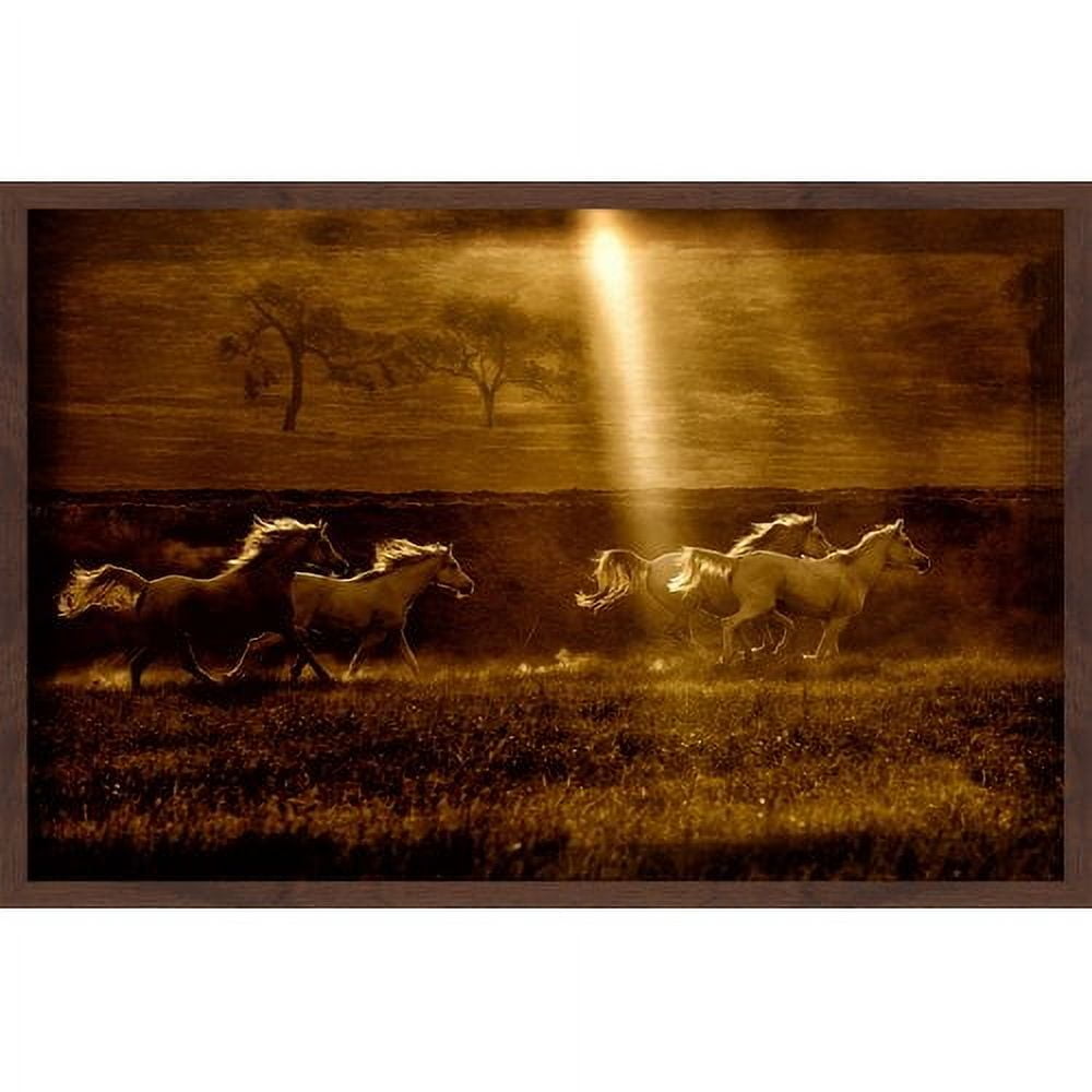 "Horses at Sunrise 2" Framed Painting Print