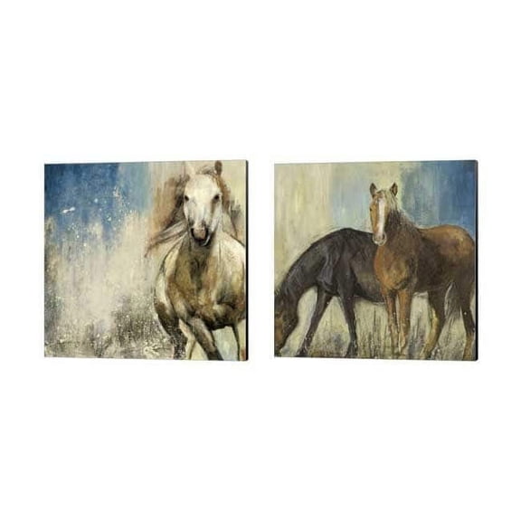 Horses by Posters International Studio Canvas Art Set of 2 14 inch X 14 inch Each