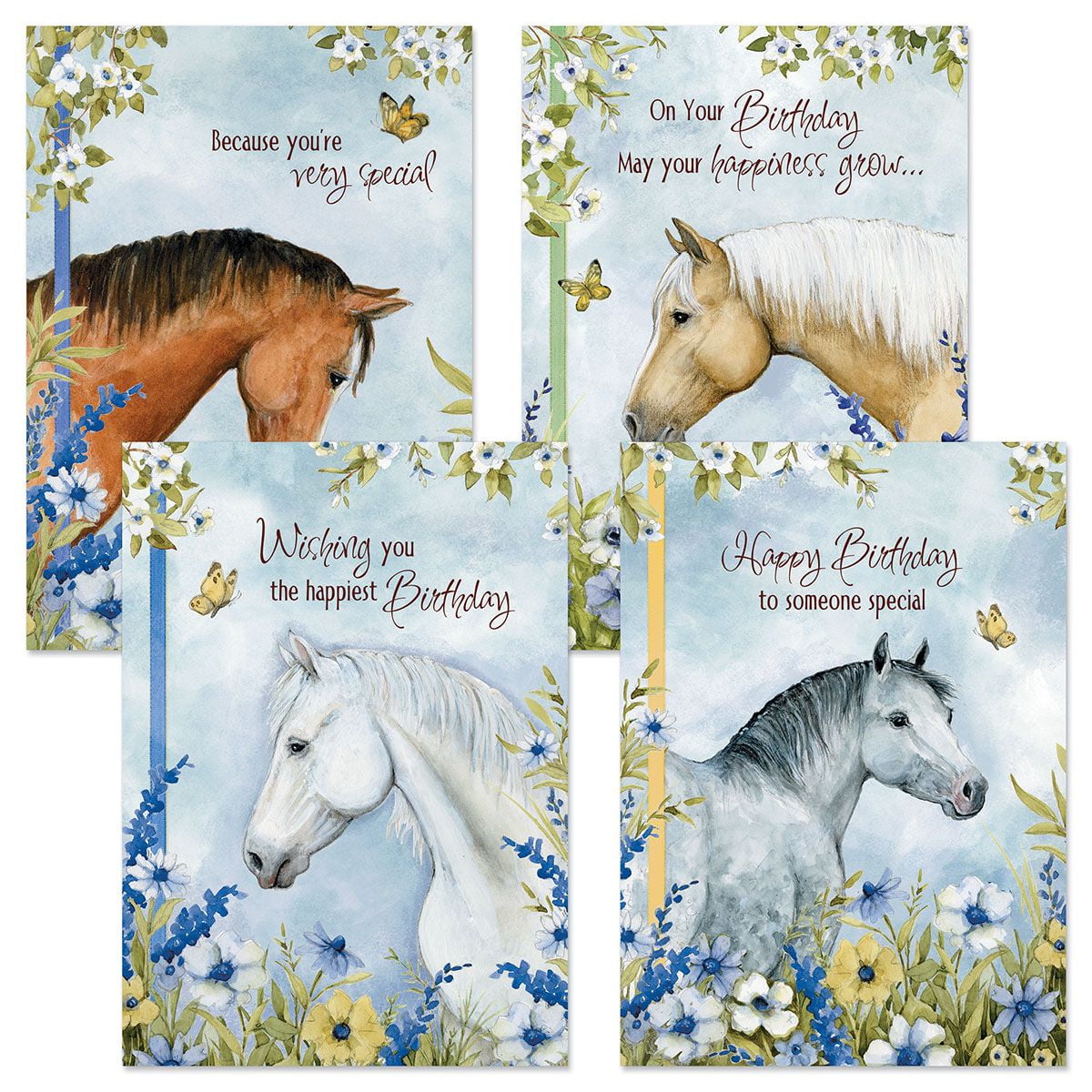 Current Horses in Flowers Birthday Greeting Cards - Set of 8, Large 5