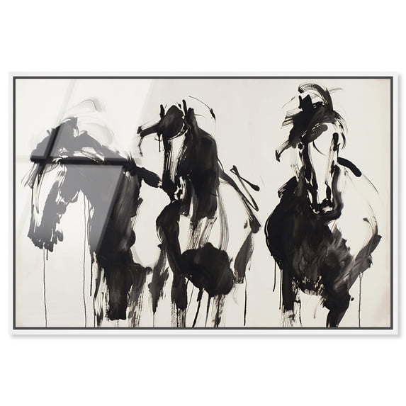 Horses in Ink Framed High-Gloss Acrylic Glass Wall Art Farm Animals Art by Art Remedy, White Frame, 30 x 20
