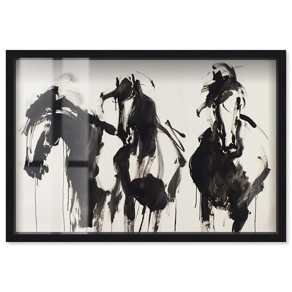 Horses in Ink Shadowbox Print Farm Animals Art by Art Remedy, Black Frame, 45 x 30