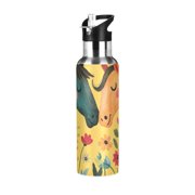 Horses in Love Florals Valentine Sports Bottle with Straw Stainless Steel Water Jug Portable Thermal Cup Leak-proof 1000ML