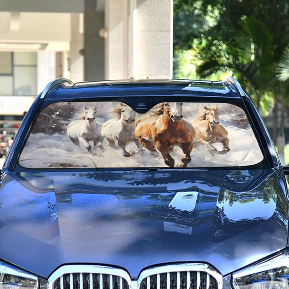 Horses in Snow Automotive Front Car Windshield Sun Shade Reflector Foldable for Front Fit for Cars Truck SUVs