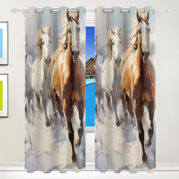 Horses in Snow Curtains Black Out 72 Inch Length Curtains for Sliding Glass Doors Bedroom Living Room 2 Pack