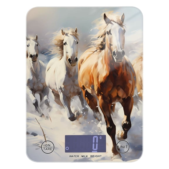 Horses in Snow Food Scale Digital Kitchen Scale Waterproof Tempered Glass Tare Function 11 lb for Baking Cooking Meal Prep