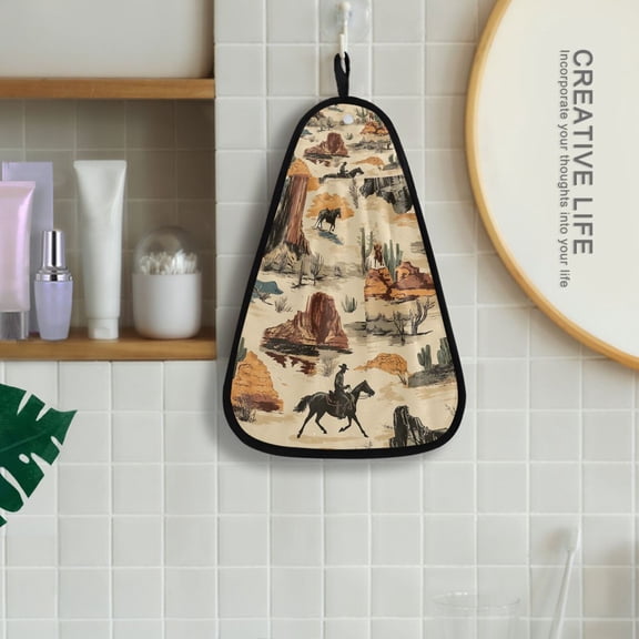 Horses in Wild West Hanging Kitchen Towel Machine Washable Hand Towel Bathroom Absorbent Towel Quick Dry Dishcloth