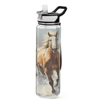 Horses in Winter 32oz Water Bottles with Straw Tritan Leakproof Sports Bottle BPA Free Clear for Fitness Gym Swimming Cycling